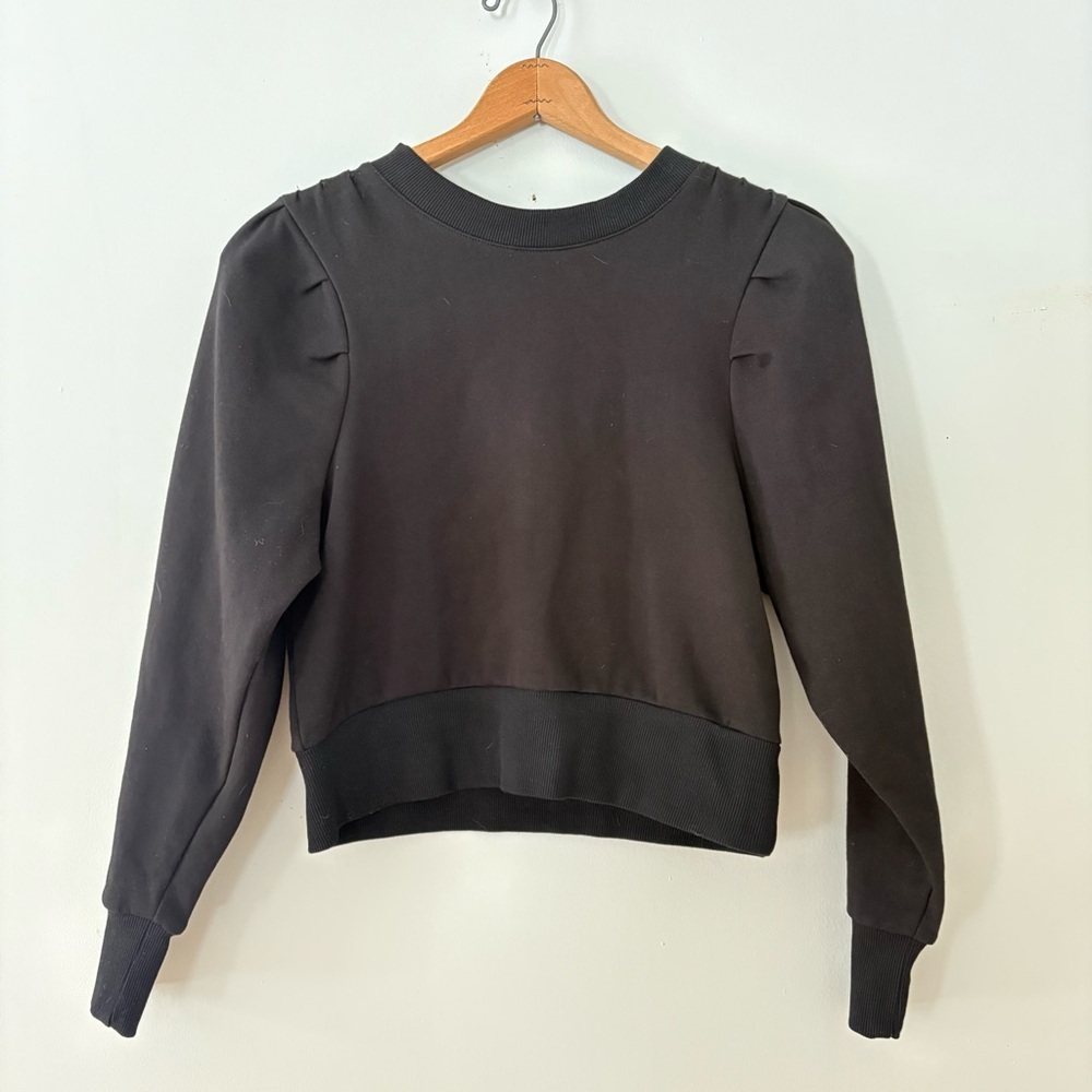 Grade & Gather Puff Sleeve Black Lightweight Sweater Top Size Small Minimalist